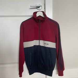 adidas Men’s Burgundy Navy Cream Colorblock Zip-Up Track Jacket